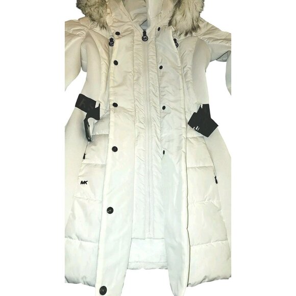 Michael Kors Women's White Winter Zipper BELT Puffer Hooded Coat Jacket Small - Picture 3 of 16